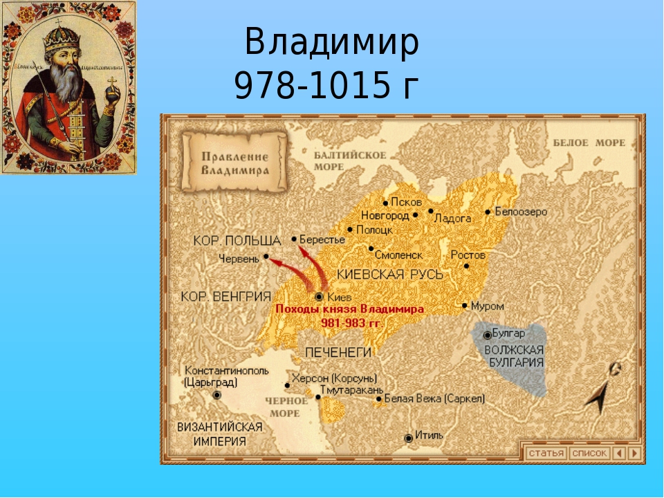 Поход владимира 981. Карта походы Владимира Святославича. Территория Руси при Владимире Святославовиче.