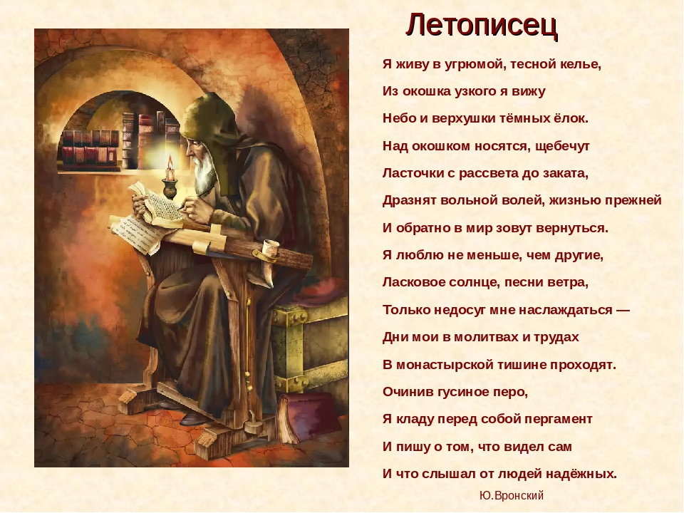 Привожу слова пушкинского пимена. Образ Летописца. В монастырской келье узкой Автор.